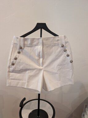White House Black Market • 5" Button‑Front Tailored Shorts • White • Size 12 •